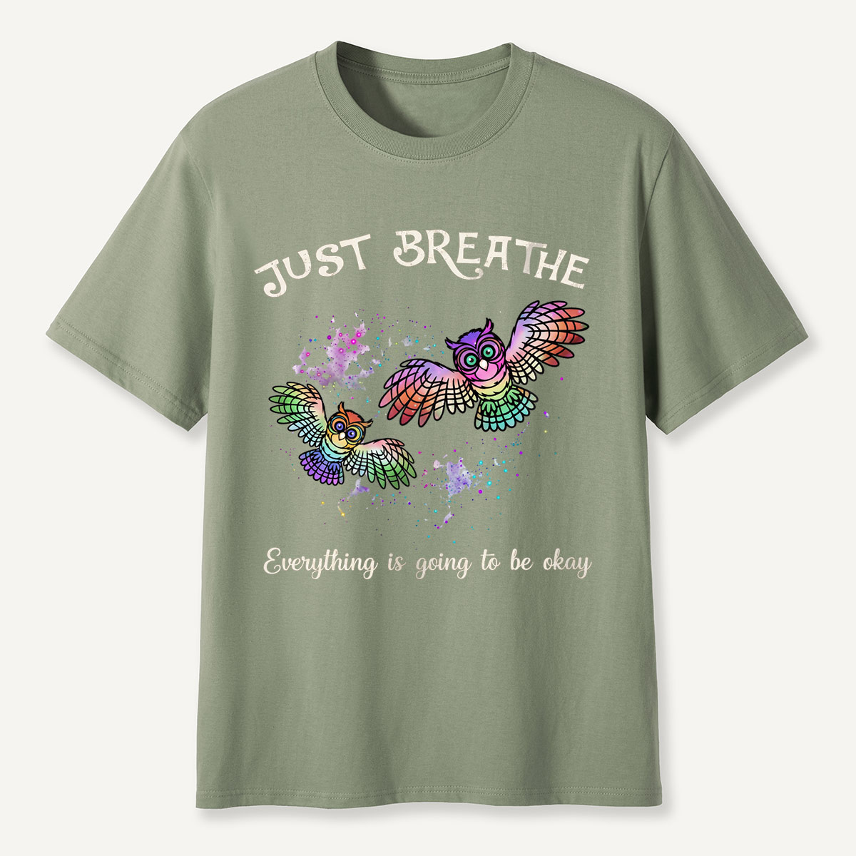 Just Breathe Colorful Owls T-Shirt