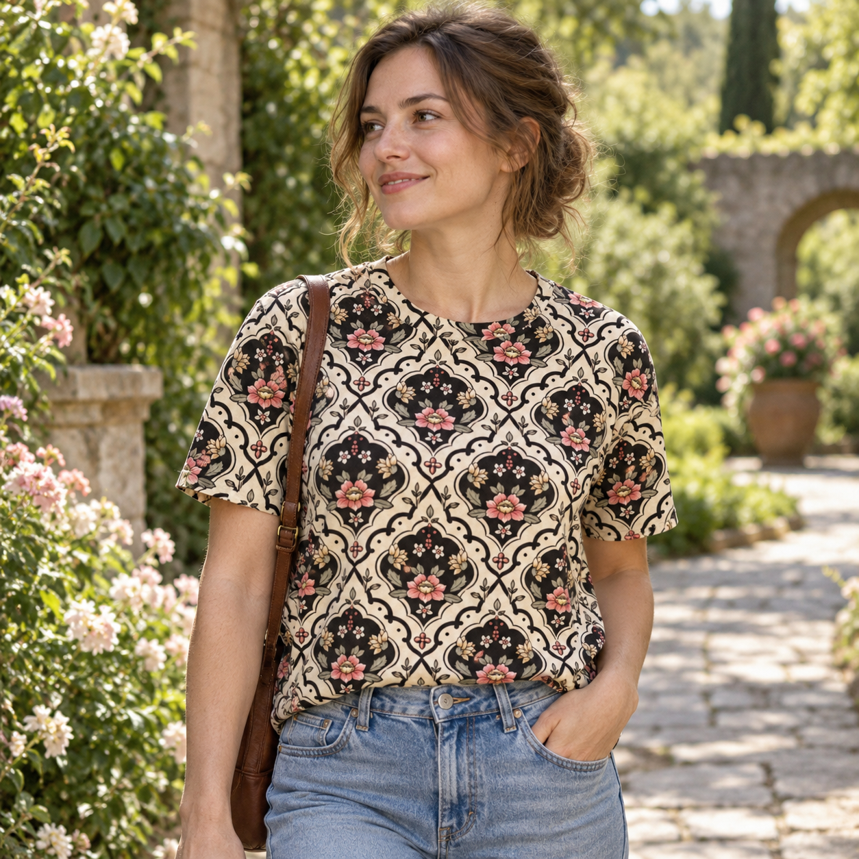 Vintage Rose Medallion Premium Pure Cotton Tee