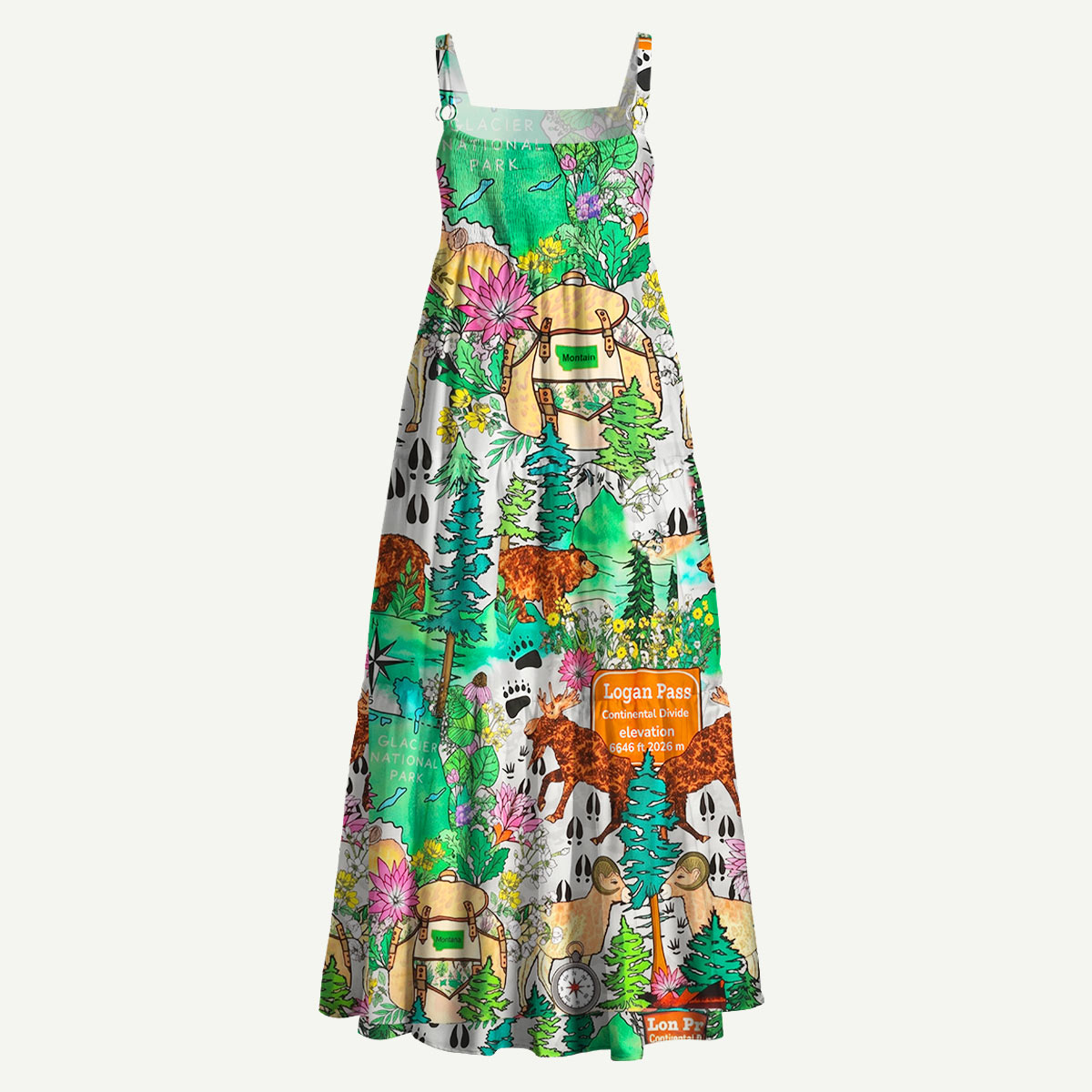  Glacier National Park Mountain Wildlife Straps Maxi Dress