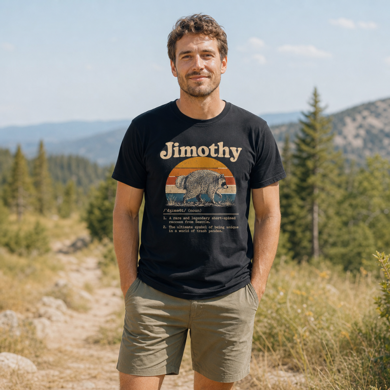 Jimothy Definition Retro Sunset Raccoon T-Shirt