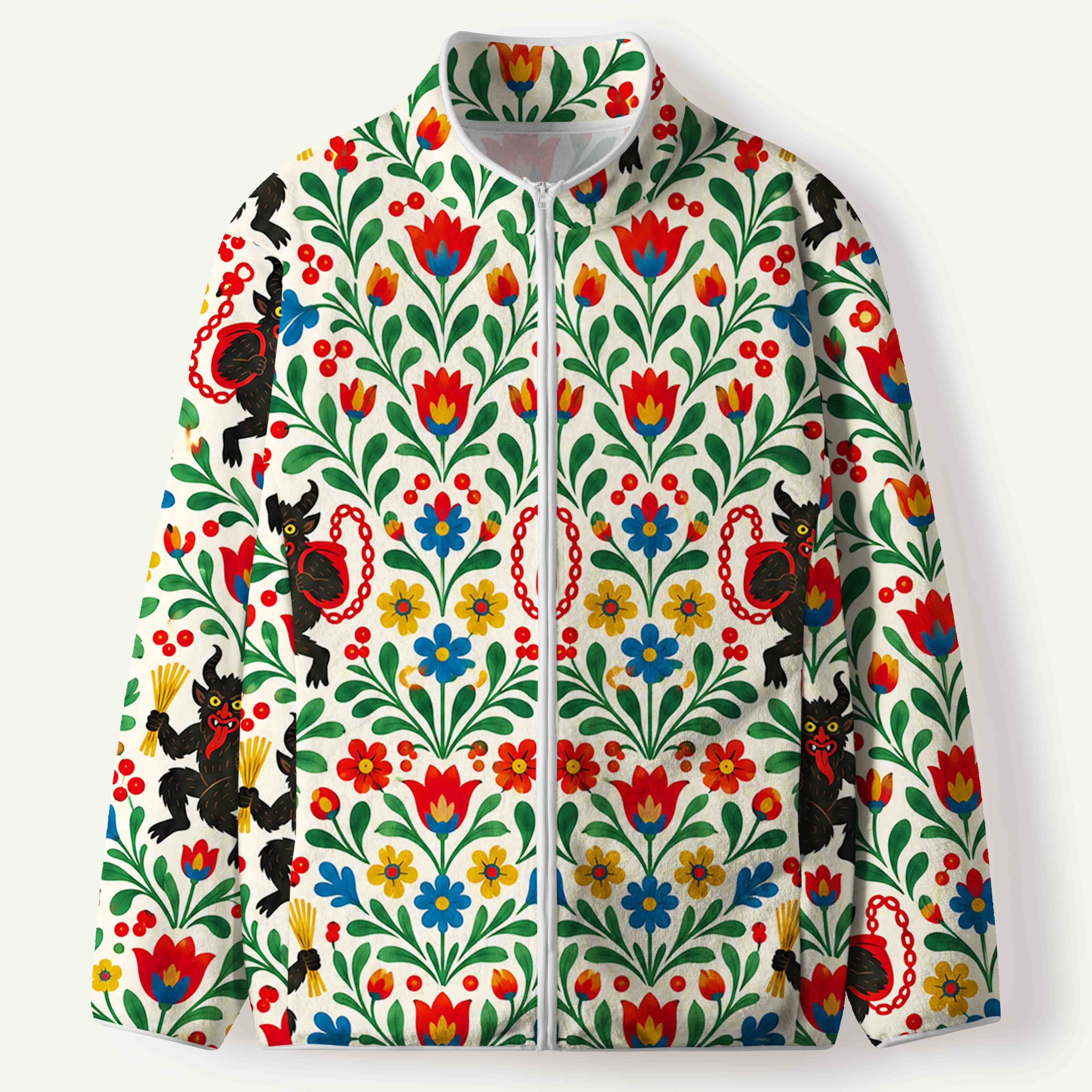 Krampus Folk Floral Pattern Men's Flannel Zip Front Cardigan