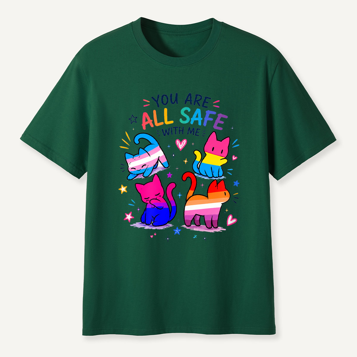 You Are All Safe With Me Rainbow Cat T-Shirt