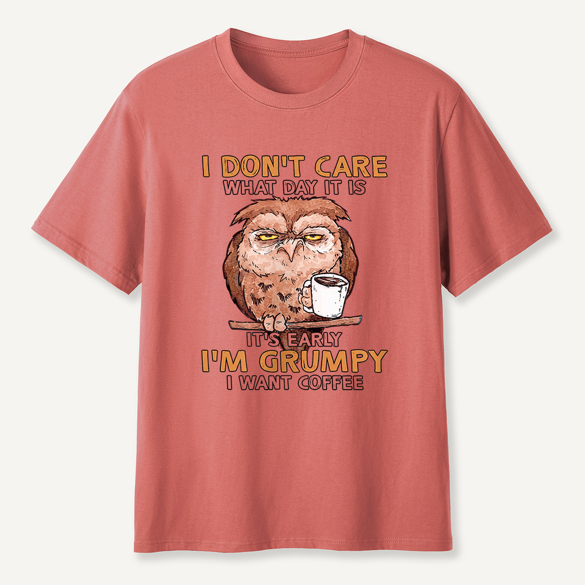 Grumpy Owl I Want Coffee Morning T-Shirt
