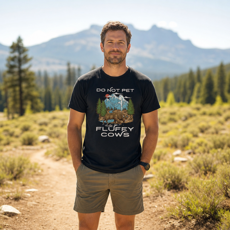Do Not Pet the Fluffy Cows Mountain Scene T-Shirt