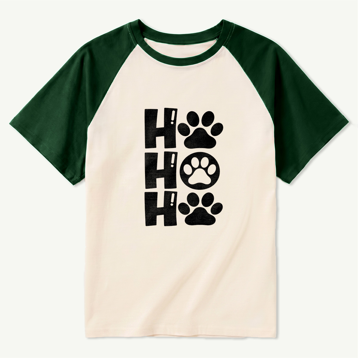 Ho Ho Ho Christmas Paw Print Typography Raglan T-Shirt