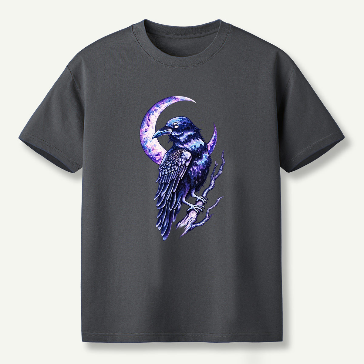 Galaxy Raven Crescent Moon Celestial Art T-Shirt