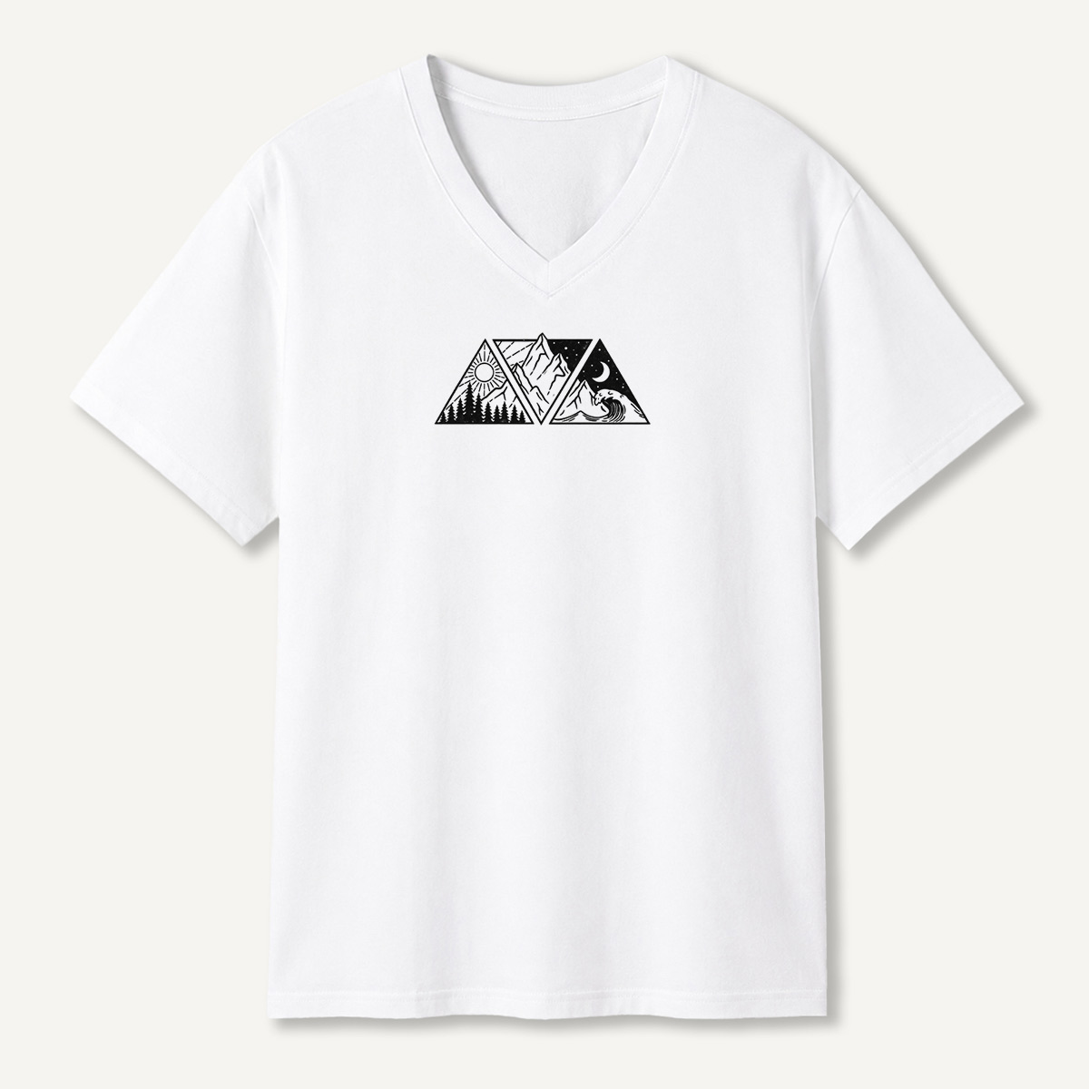 Minimal Mountain Sun And Moon Landscape V-neck T-Shirt