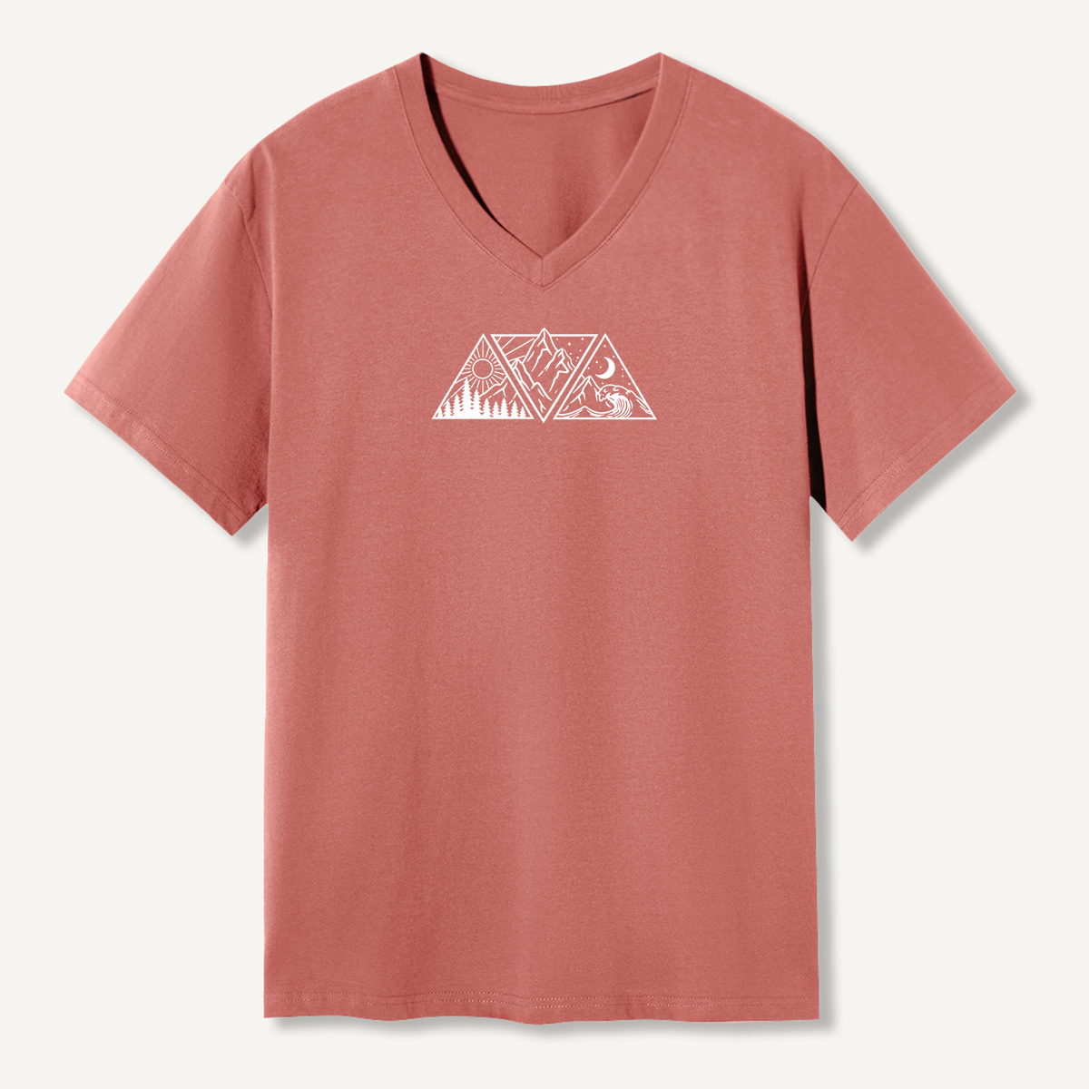 Minimal Mountain Sun And Moon Landscape V-neck T-Shirt