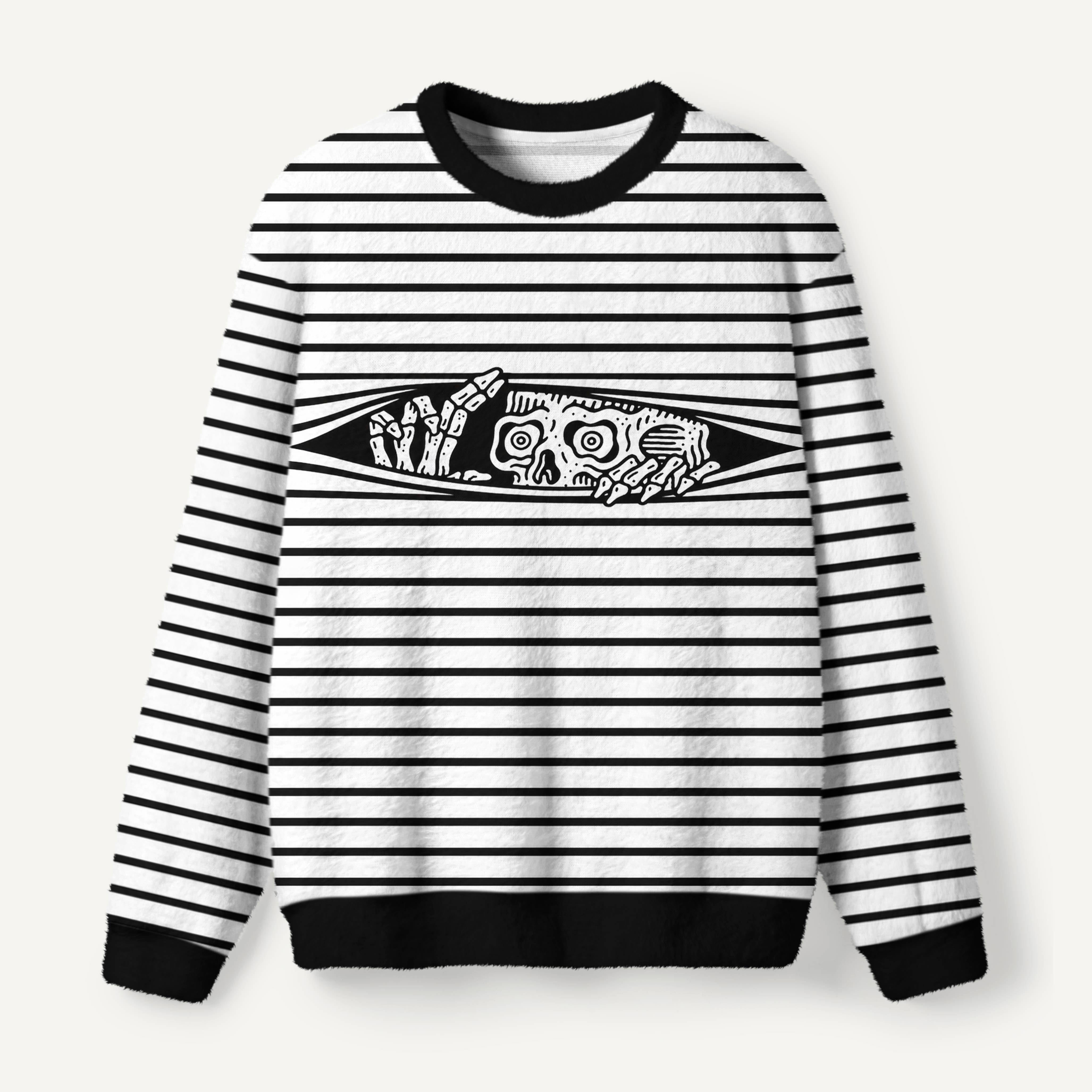 Skeleton Peeking Through Bandages Ugly Fuzzy Fleece Sweatshirt