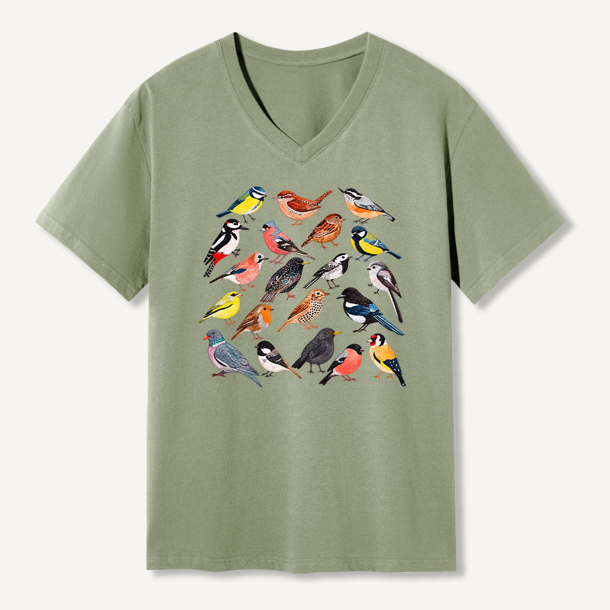 Colorful Garden Bird Watercolor Collection V-neck T-Shirt