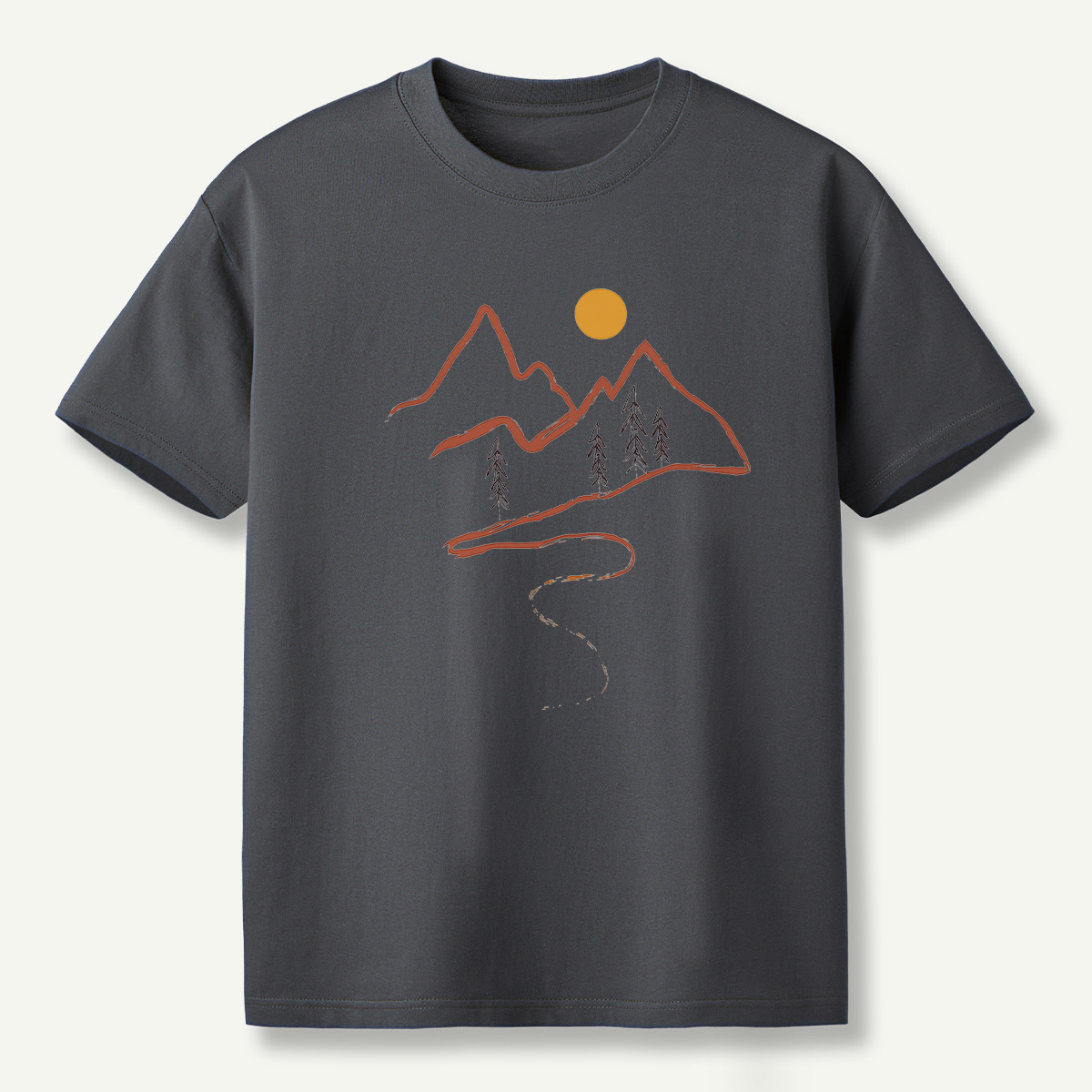 Minimal Mountain Sun Trail Line Art T-Shirt