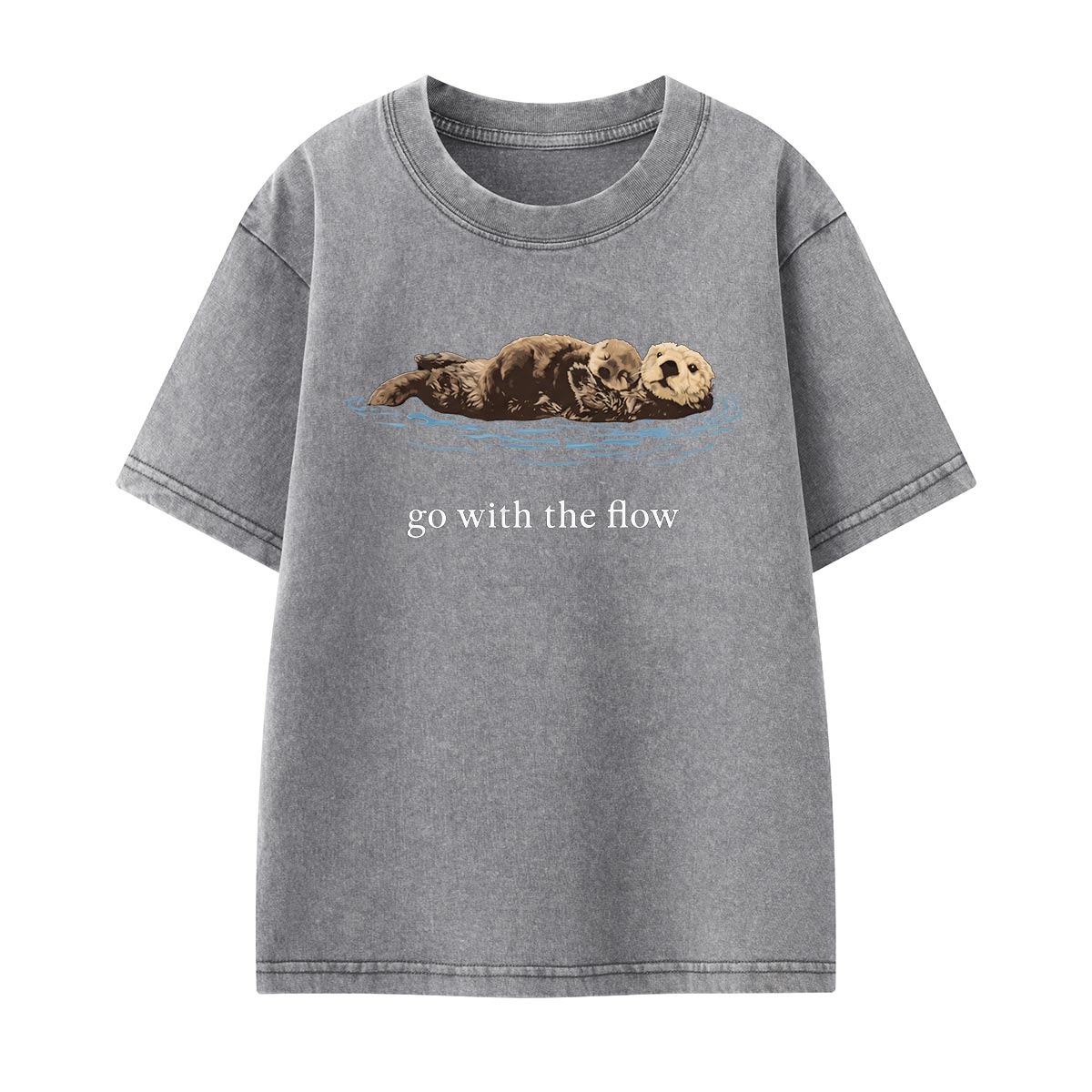 Go With The Flow Sea Otter Wildlife Nature Kids Washed T-Shirt