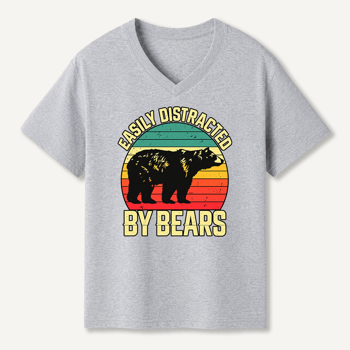 Easily Distracted By Bears Vintage Forest Bear Graphic V-neck T-Shirt