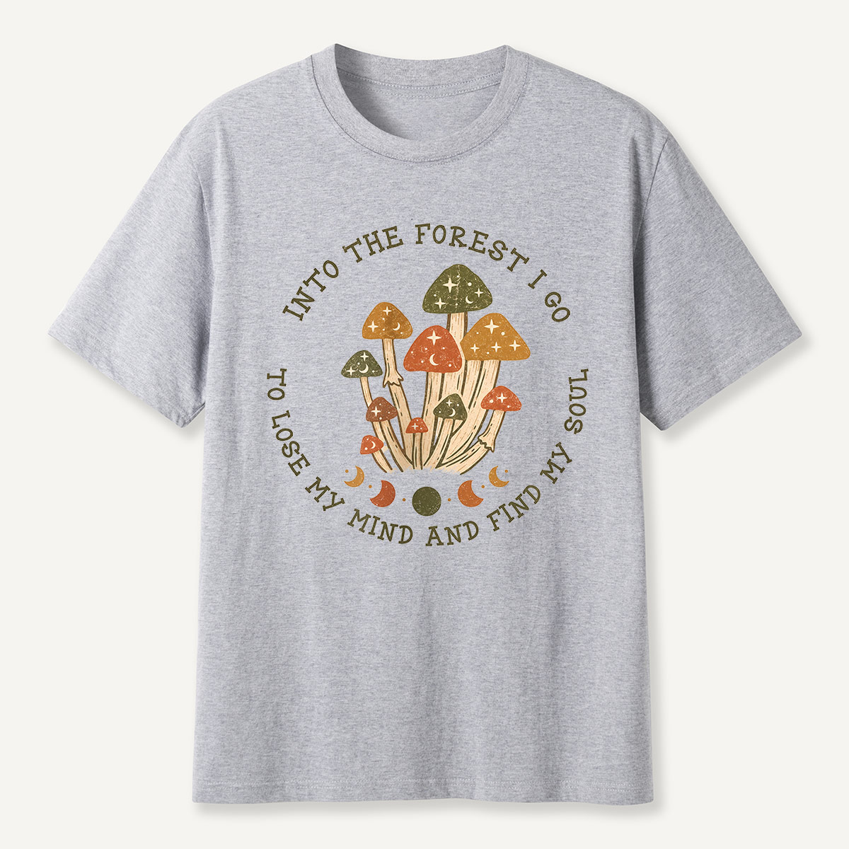 Into the Forest I Go Mushroom Moon Phases T-Shirt