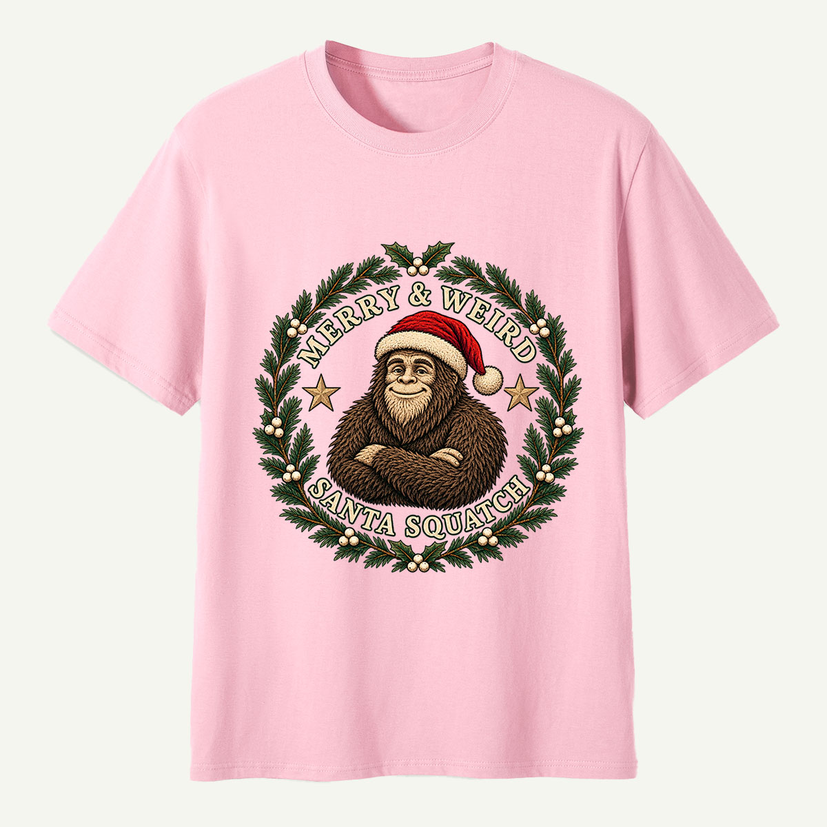 Merry And Weird Santa Squatch Christmas Wreath T-Shirt