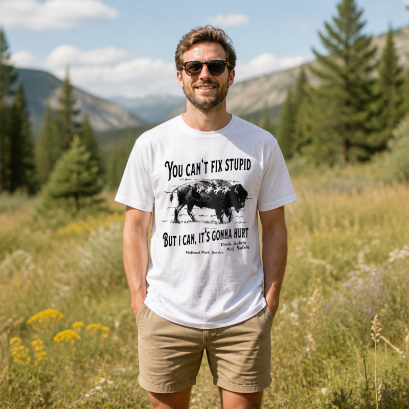 You Can’t Fix Stupid Bison Safety Warning T-Shirt