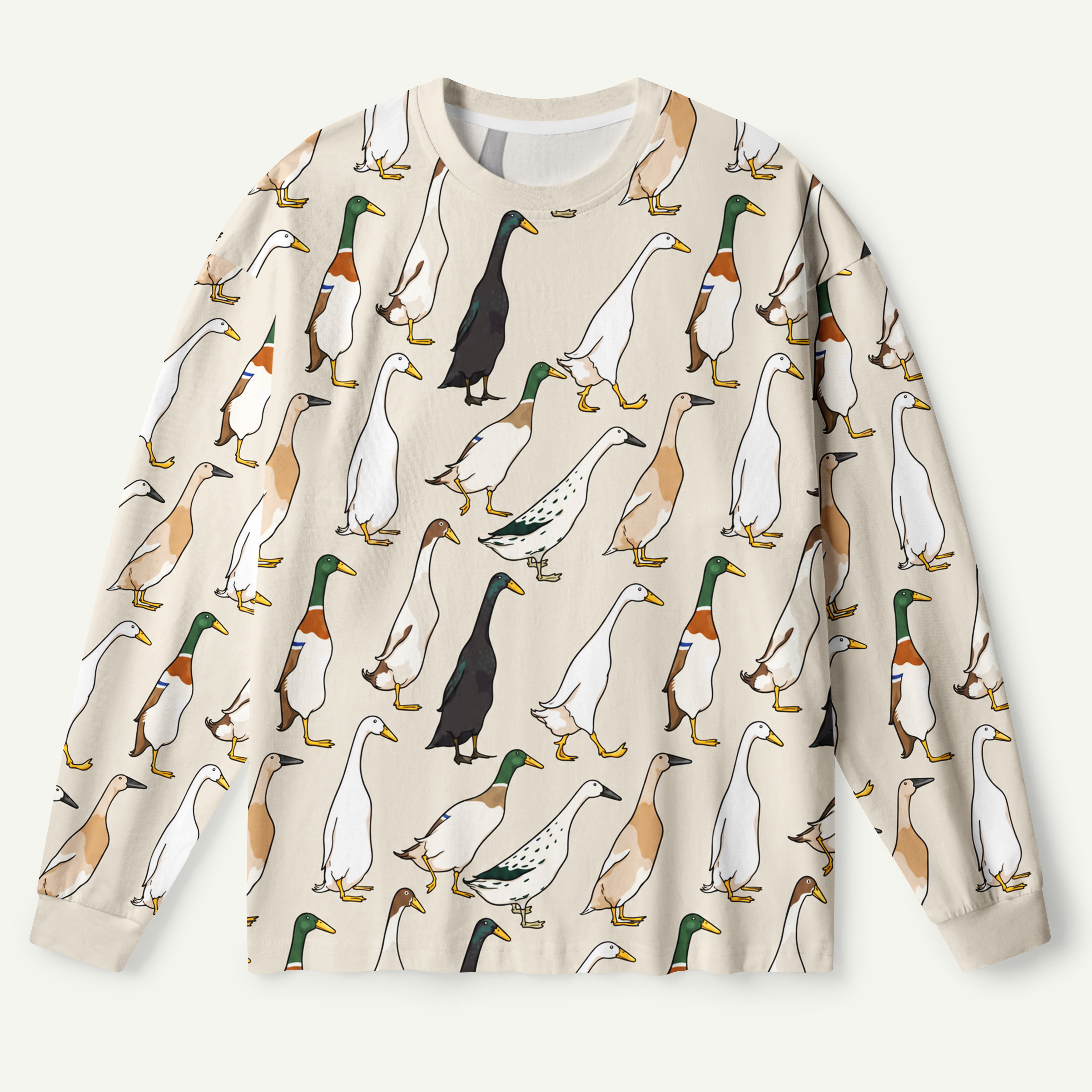 Vintage Duck Parade Pattern Premium Pure Cotton Long Sleeves