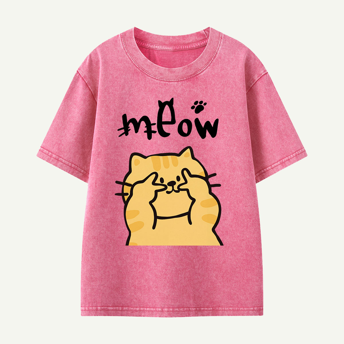 Meow Peekaboo Cat Kids Washed T-Shirt