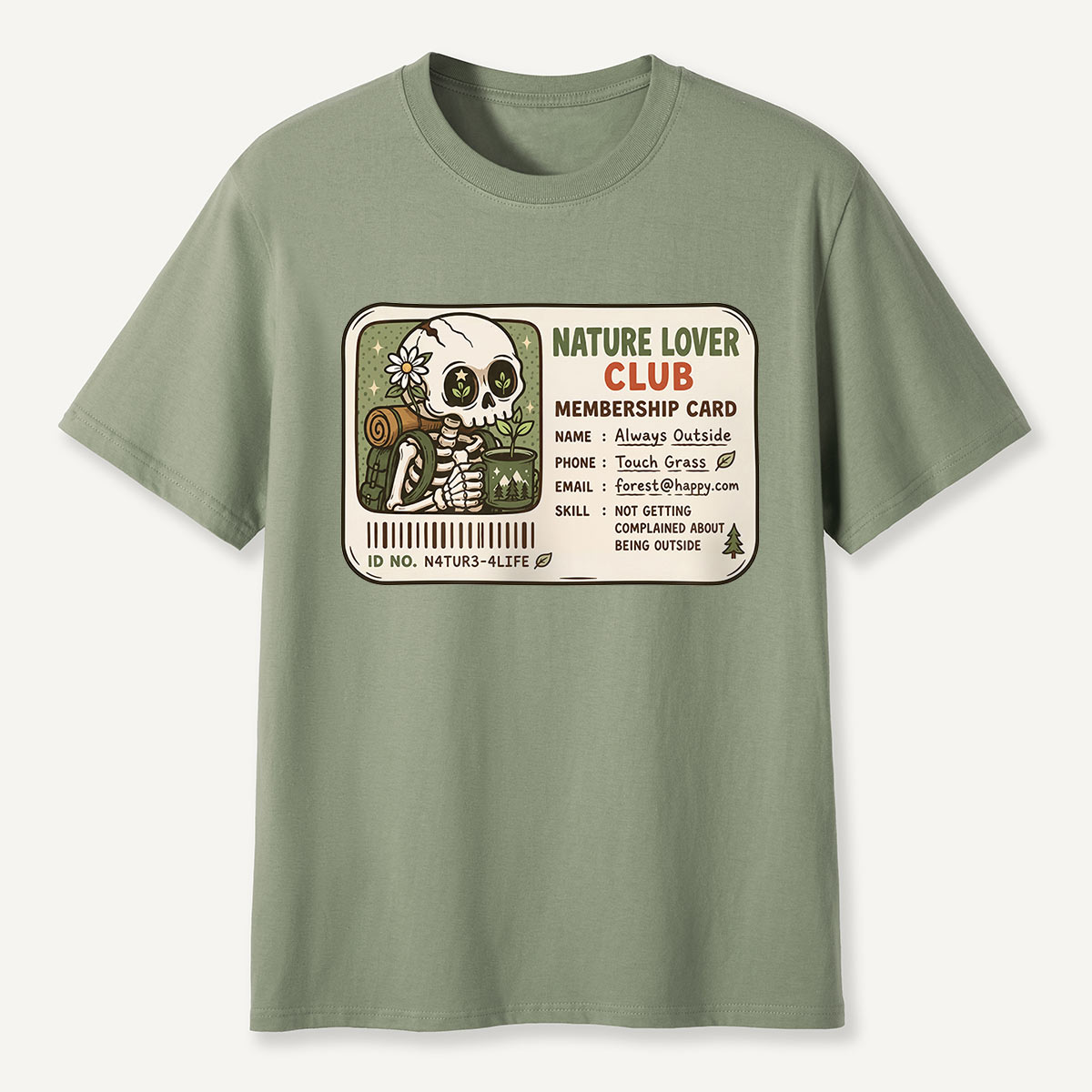Nature Lover Club Skeleton Membership Card T-Shirt