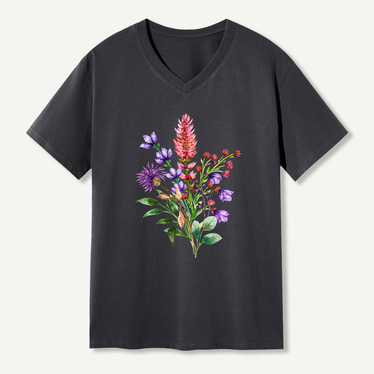 Wildflower Watercolor Bouquet V-neck T-Shirt
