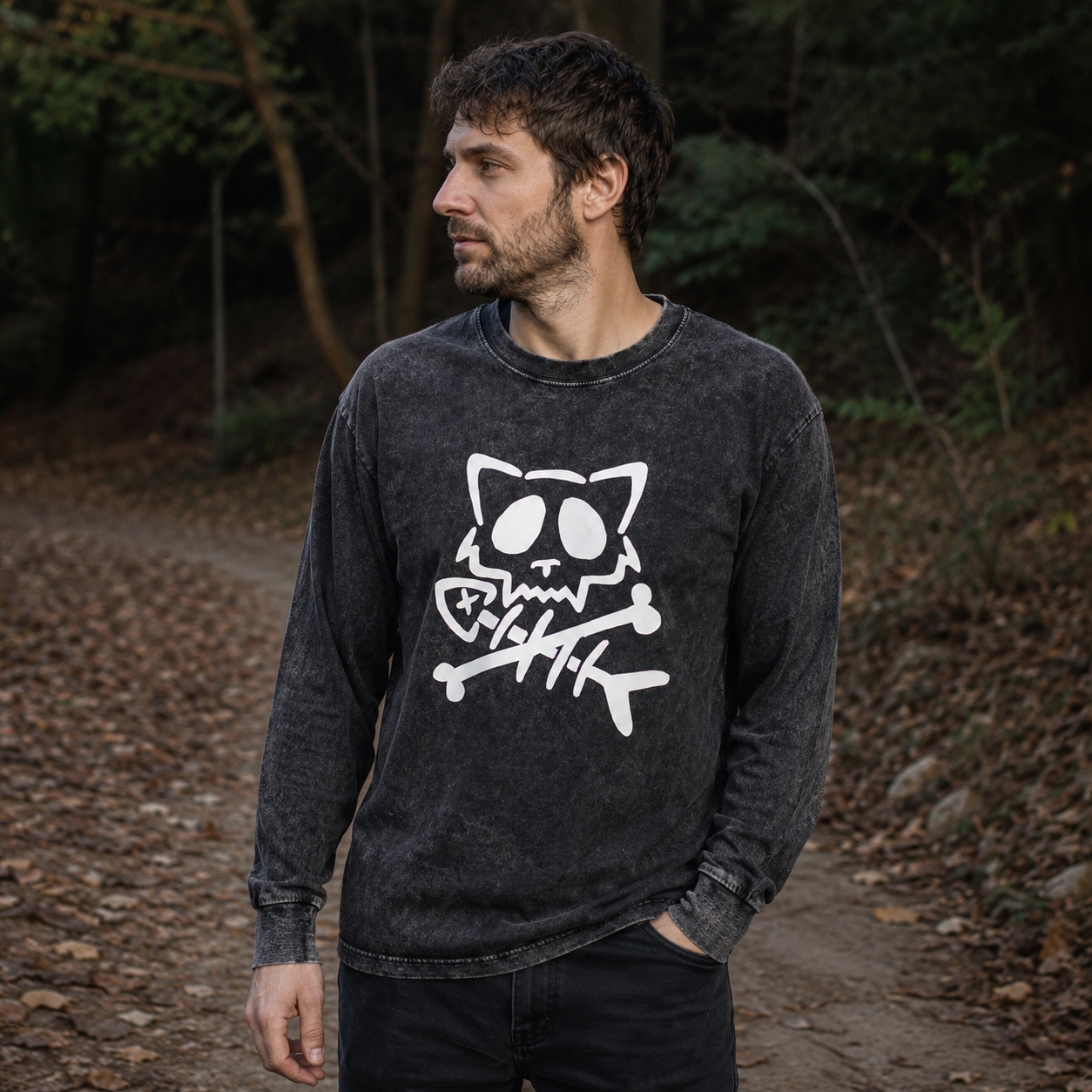 Cat Bones & Fish Tales Washed Long‑sleeve