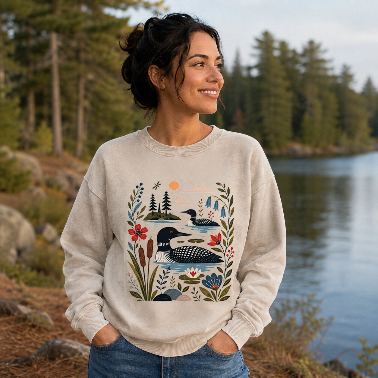 Loons Among the Lilies Washed Sweatshirts
