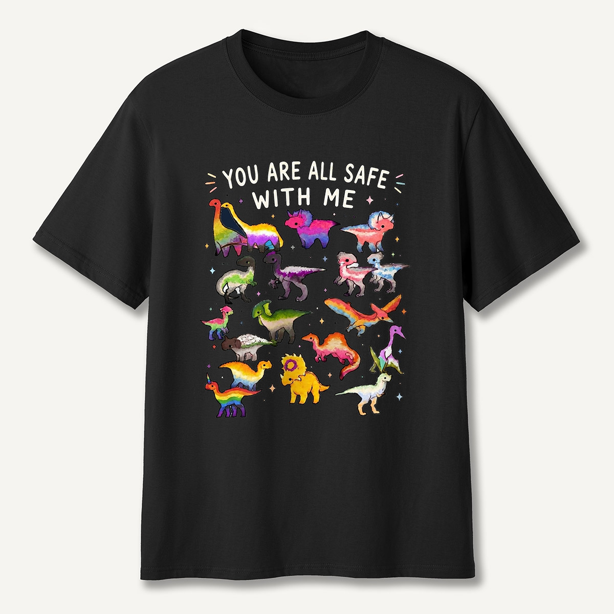 You Are Safe With Me Rainbow Dinosaur T-Shirt
