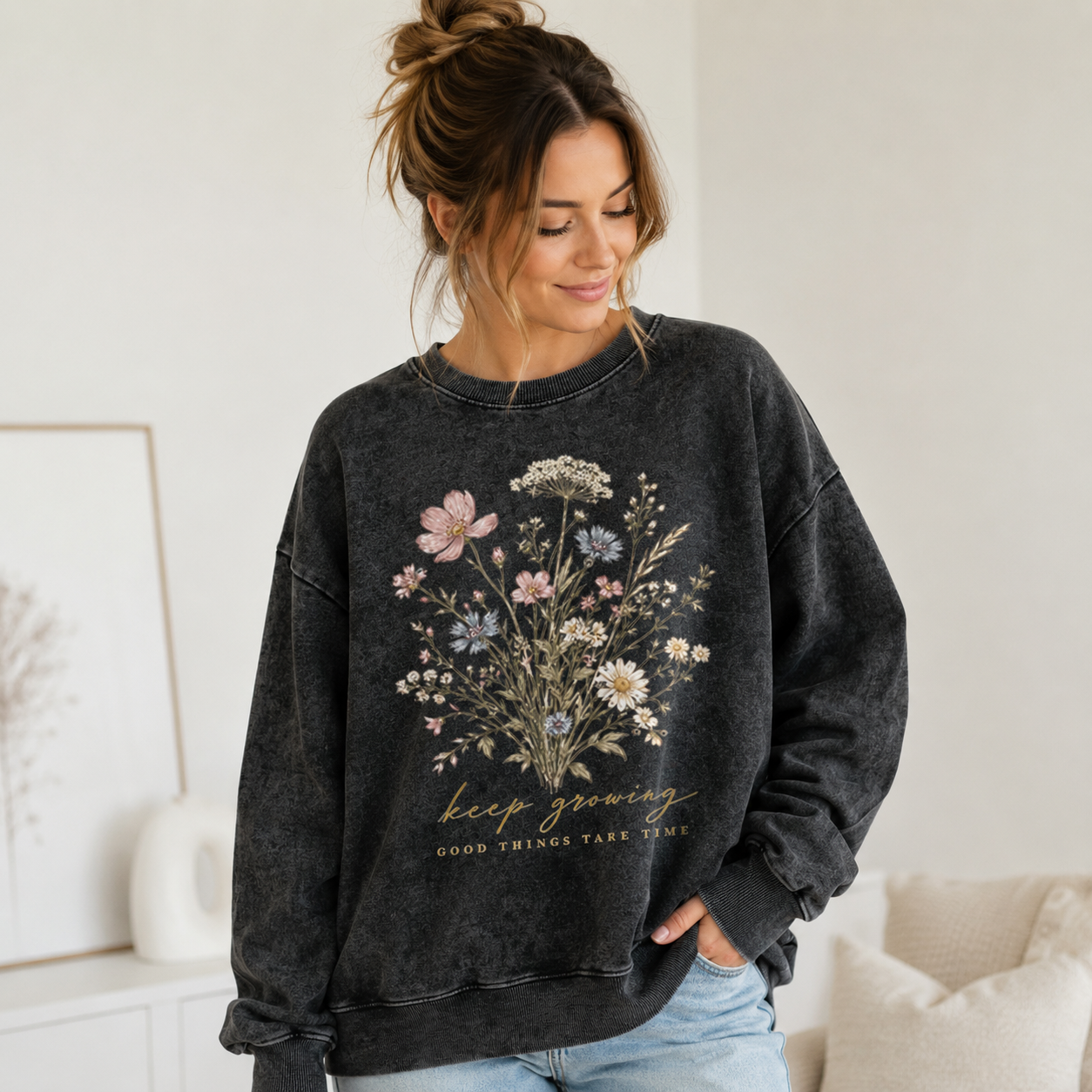 Keep Growing Wildflowers Washed Sweatshirts