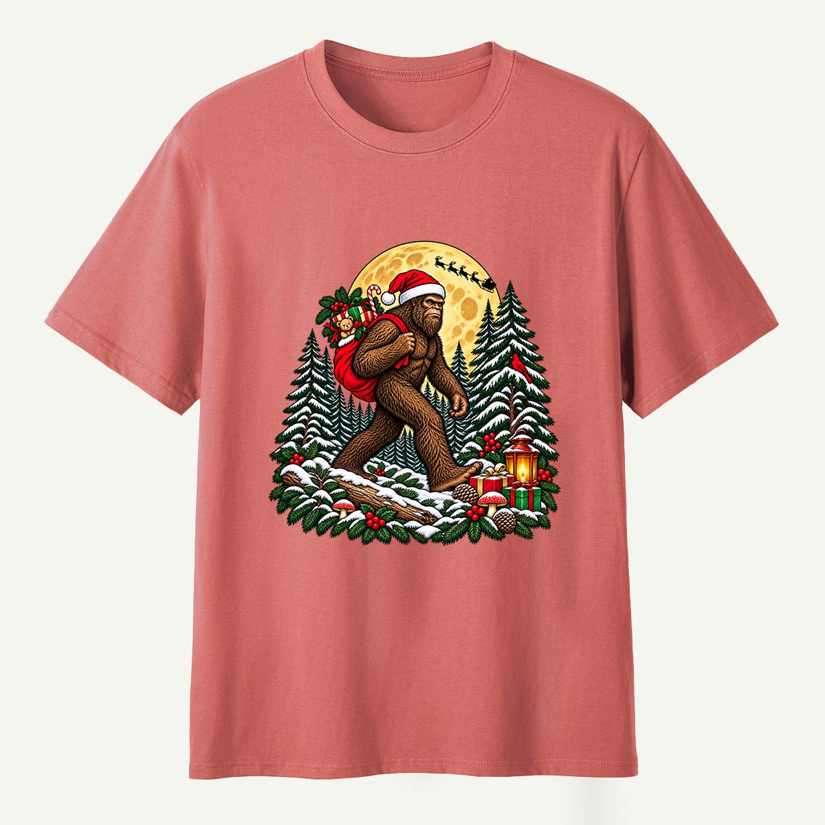 Christmas Bigfoot Santa Gift Delivery In Snowy Forest T-Shirt