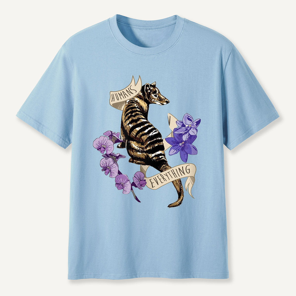 Humans Ruin Everything Thylacine Flowers T-Shirt