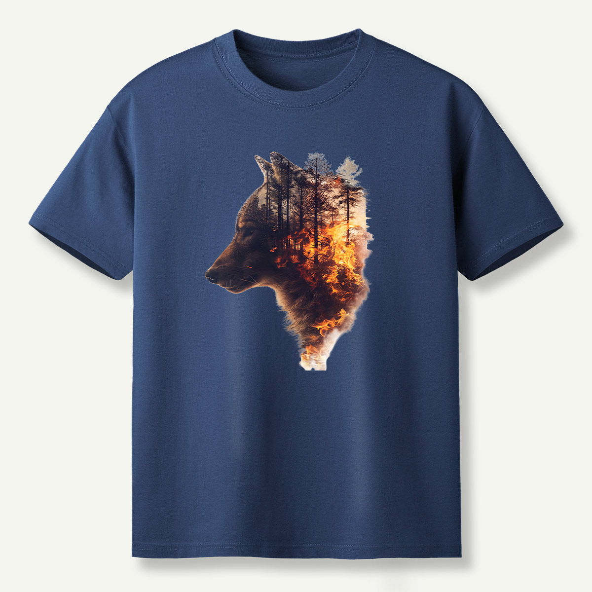 Wolf Forest Fire Double Exposure T-Shirt