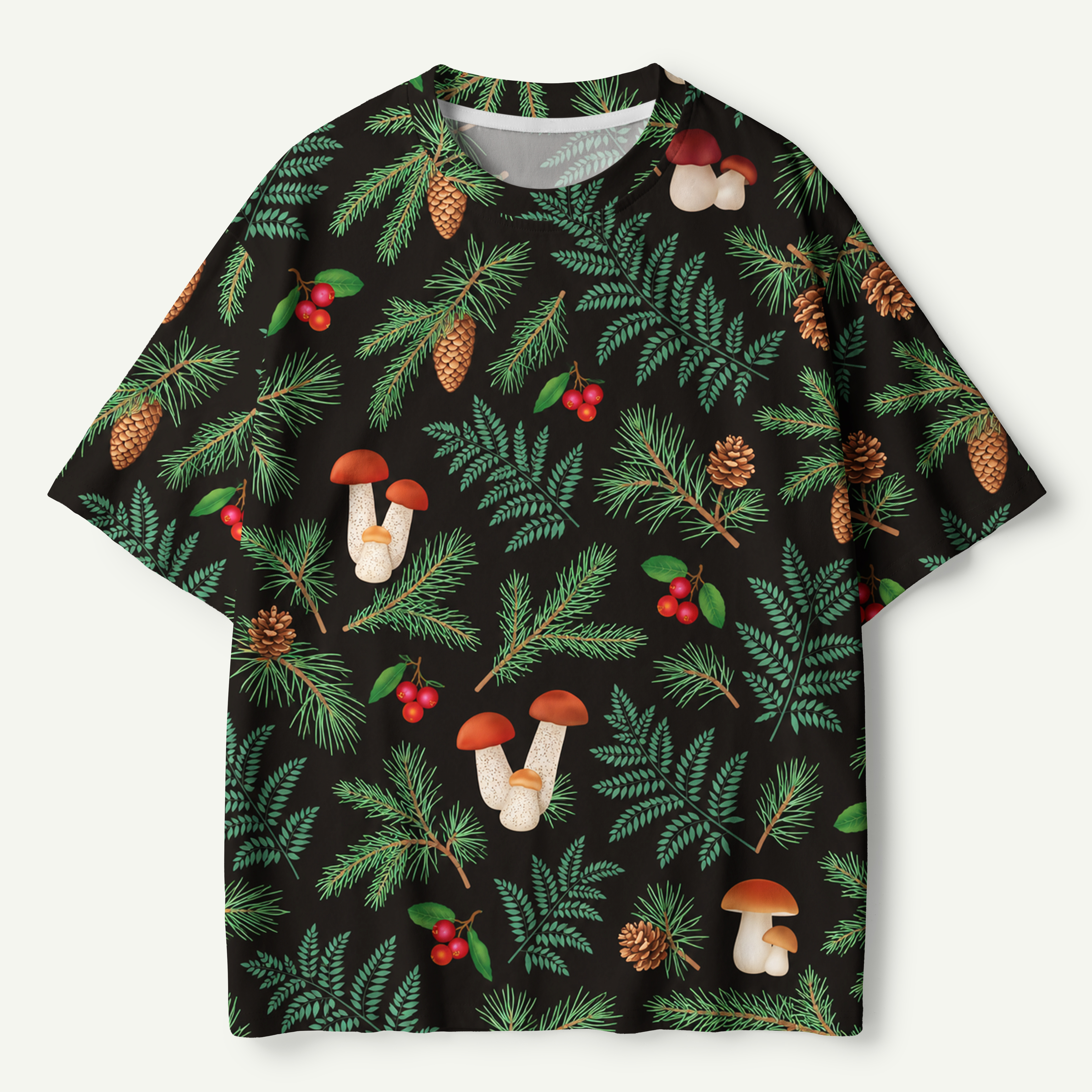 Pinecone Fern Mushroom Deep Forest Botanical Premium Pure Cotton Tee