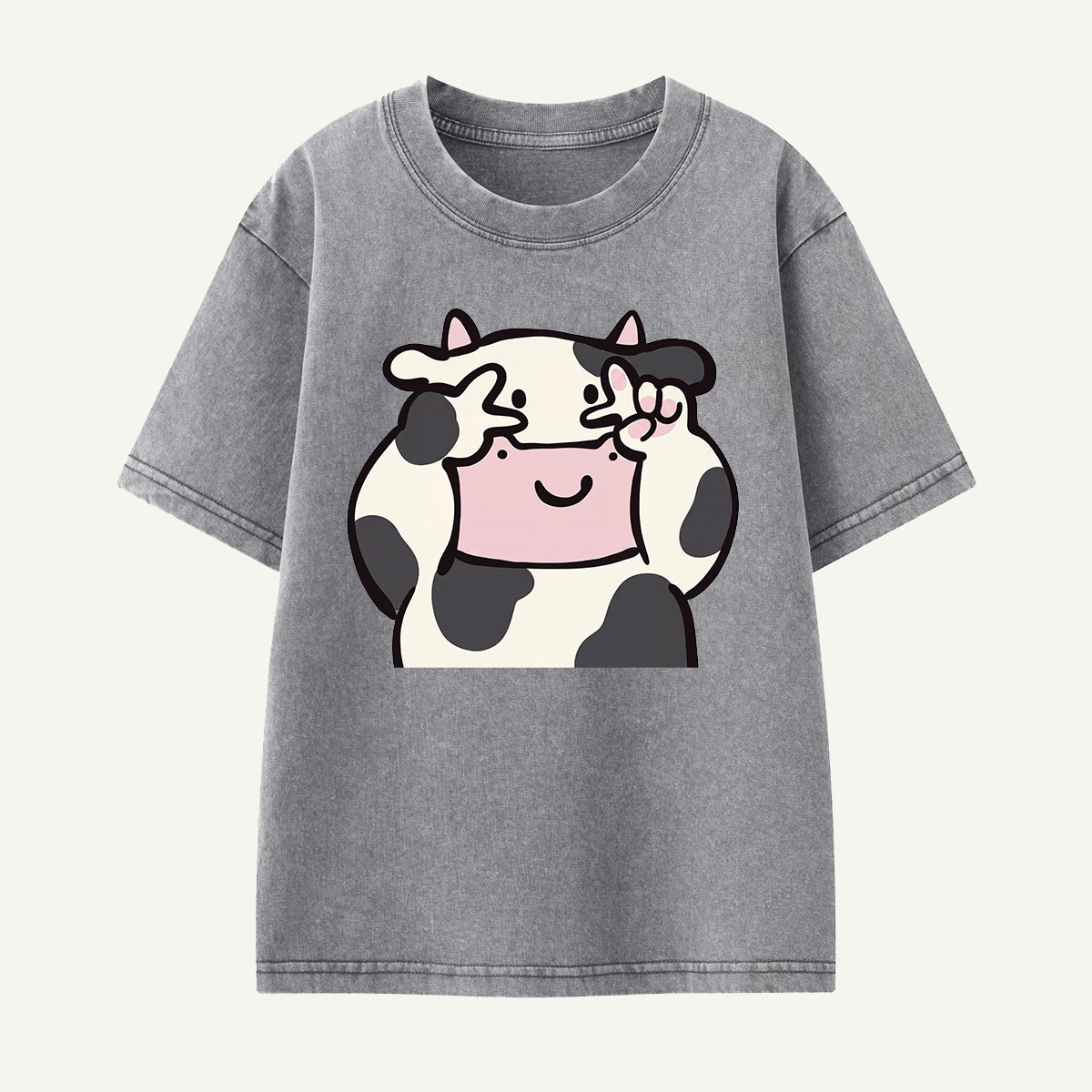 Peekaboo Cow Cute Cartoon Kids Washed T-Shirt