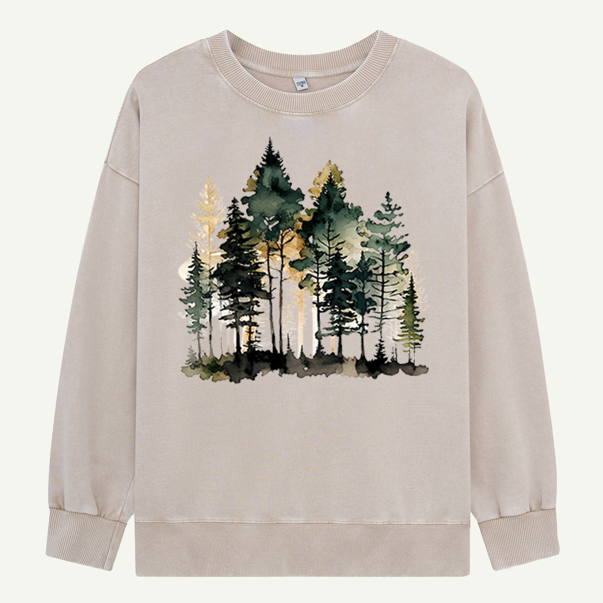 Watercolor Pine Forest Landscape Washed Sweatshirts