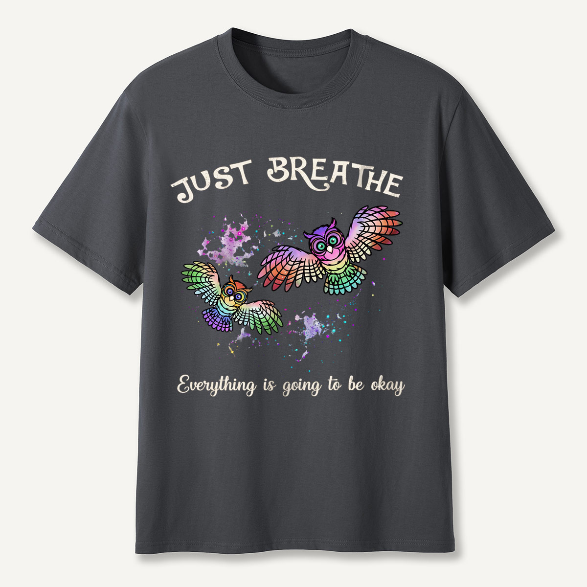 Just Breathe Colorful Owls T-Shirt