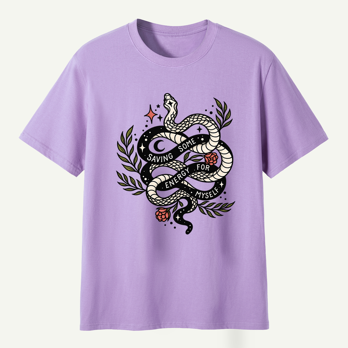 Saving Some Energy For Myself Snake Rose Celestial Design T-Shirt