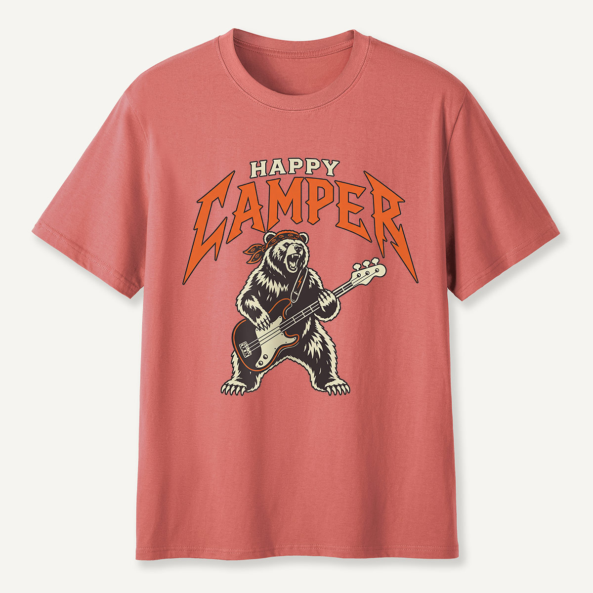 Happy Camper Rock Bear Bass Guitar T-Shirt