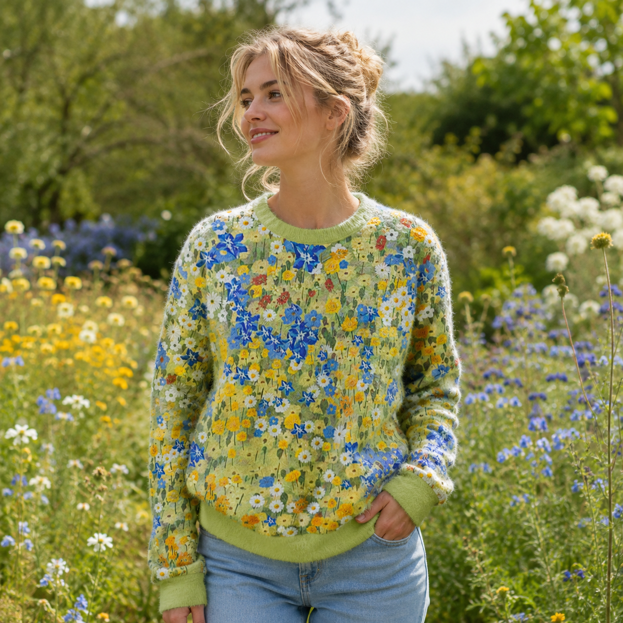 A Meadow in Full Bloom Ugly Fuzzy Fleece Sweatshirt