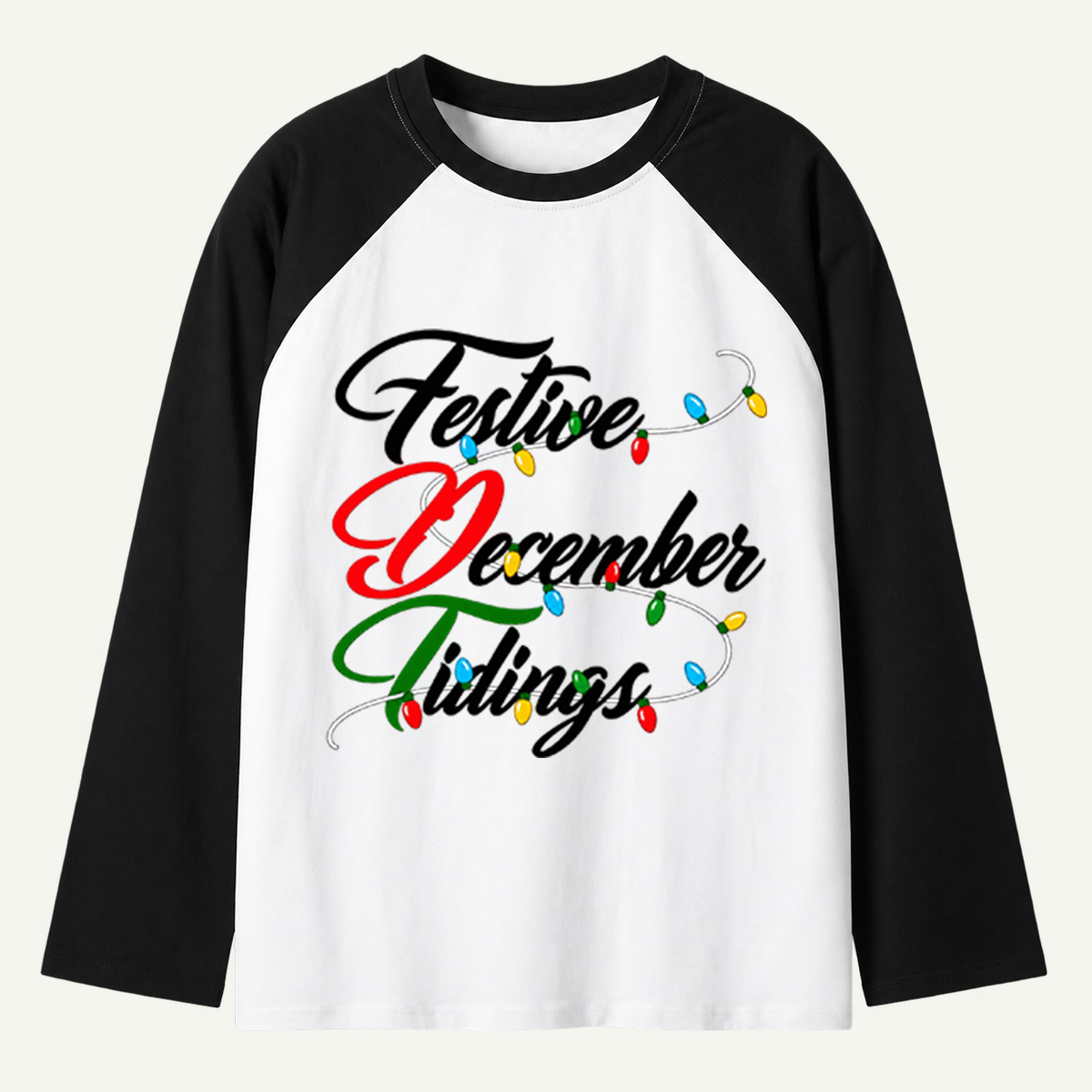 Festive December Buttmas Christmas Lights Typography Raglan Long Sleeves