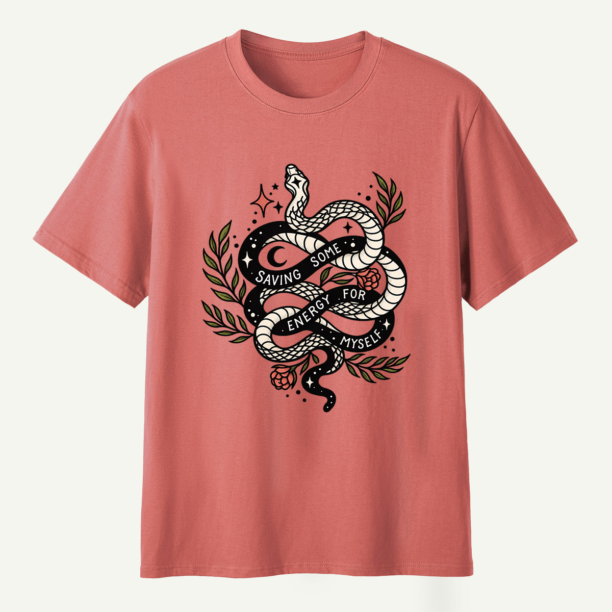 Saving Some Energy For Myself Snake Rose Celestial Design T-Shirt