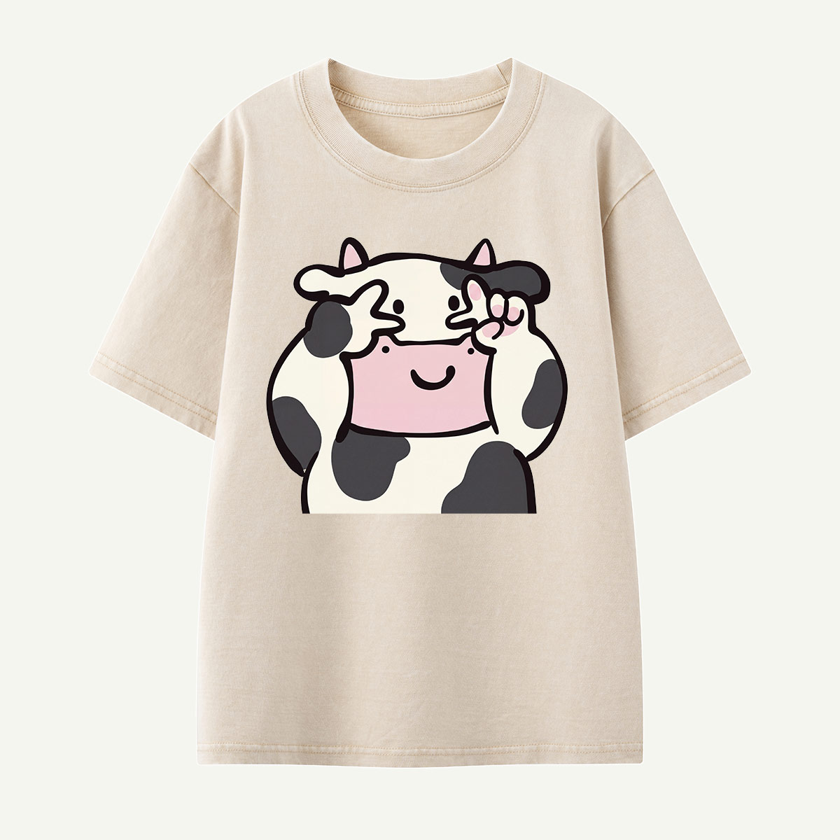 Peekaboo Cow Cute Cartoon Kids Washed T-Shirt