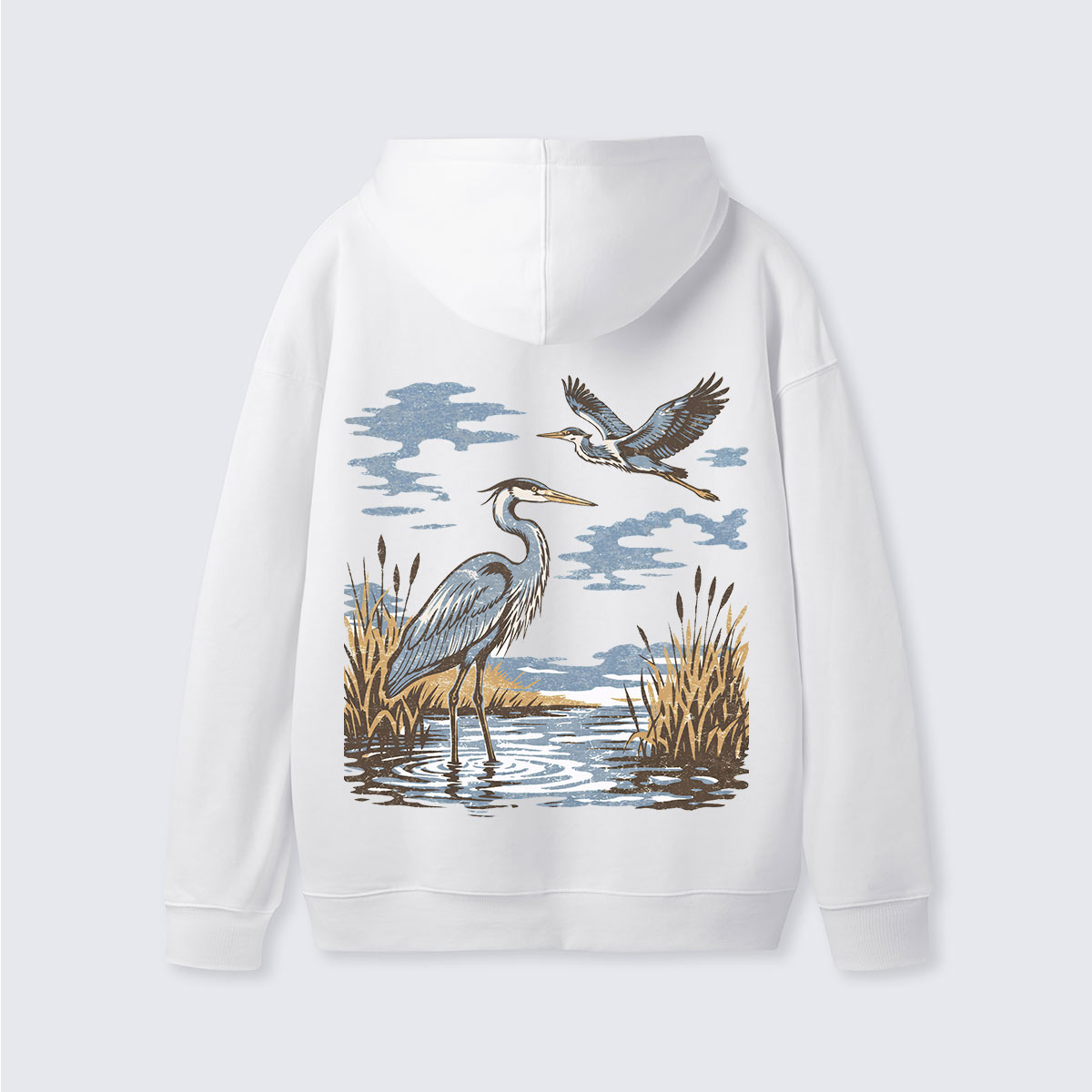Vintage Heron Wetland Bird Nature Hoodie