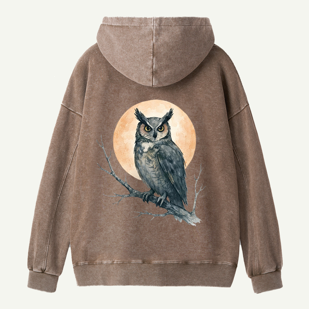 Twilight Owl Back Printed Washed Hoodie