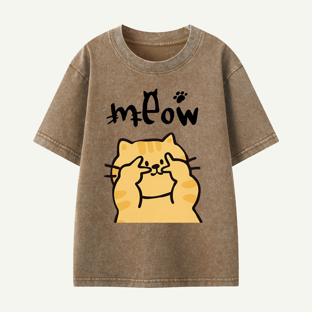 Meow Peekaboo Cat Kids Washed T-Shirt