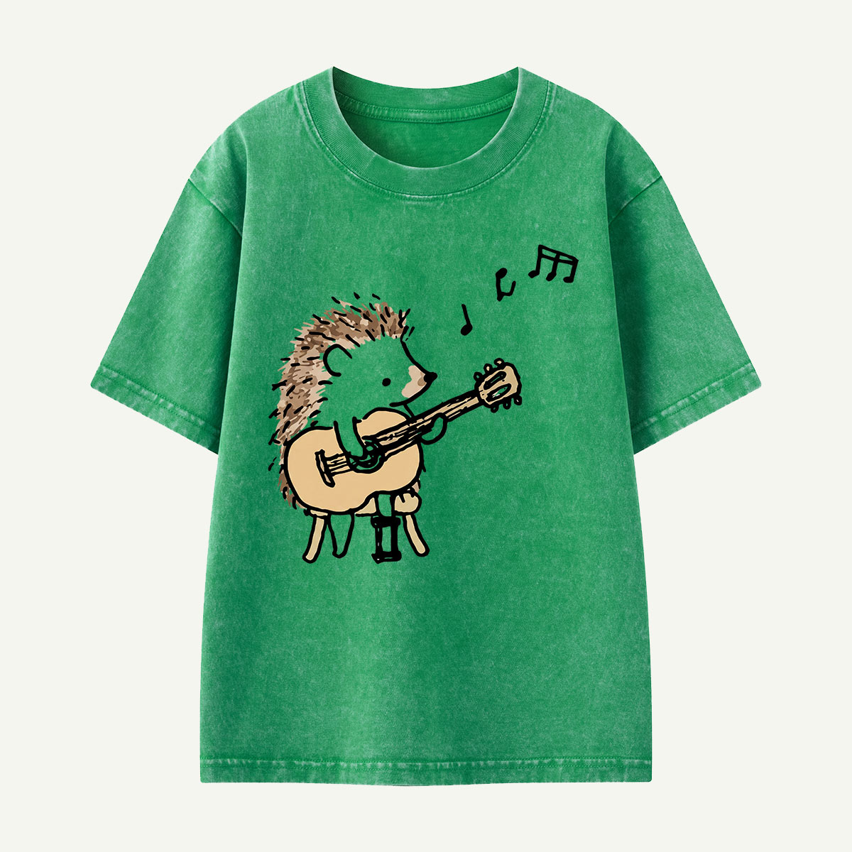 Hedgehog Guitar Music Kids Washed T-Shirt
