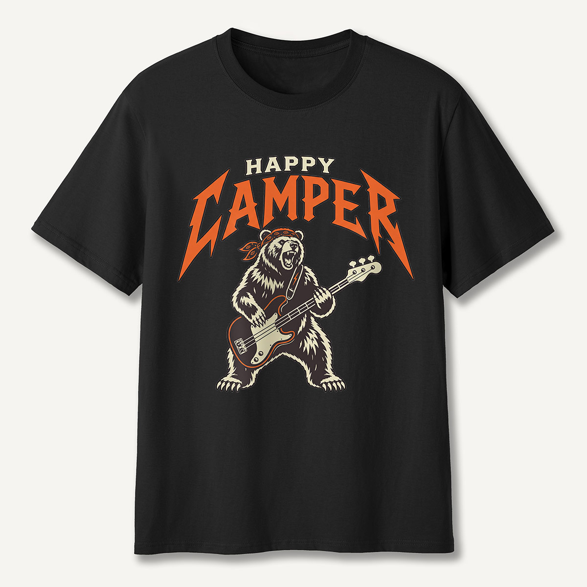 Happy Camper Rock Bear Bass Guitar T-Shirt