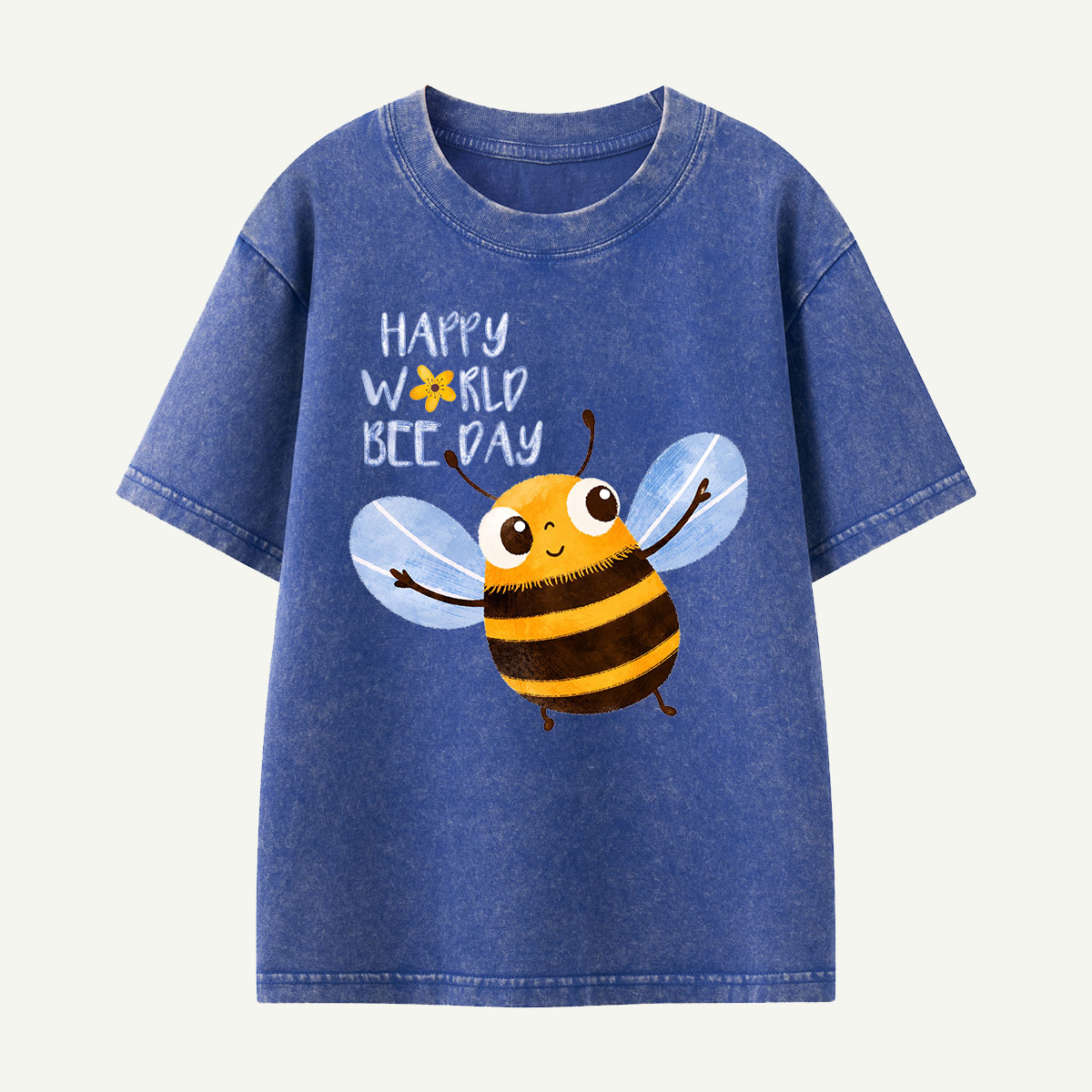 Happy World Bee Day Cute Bee Kids Washed T-Shirt