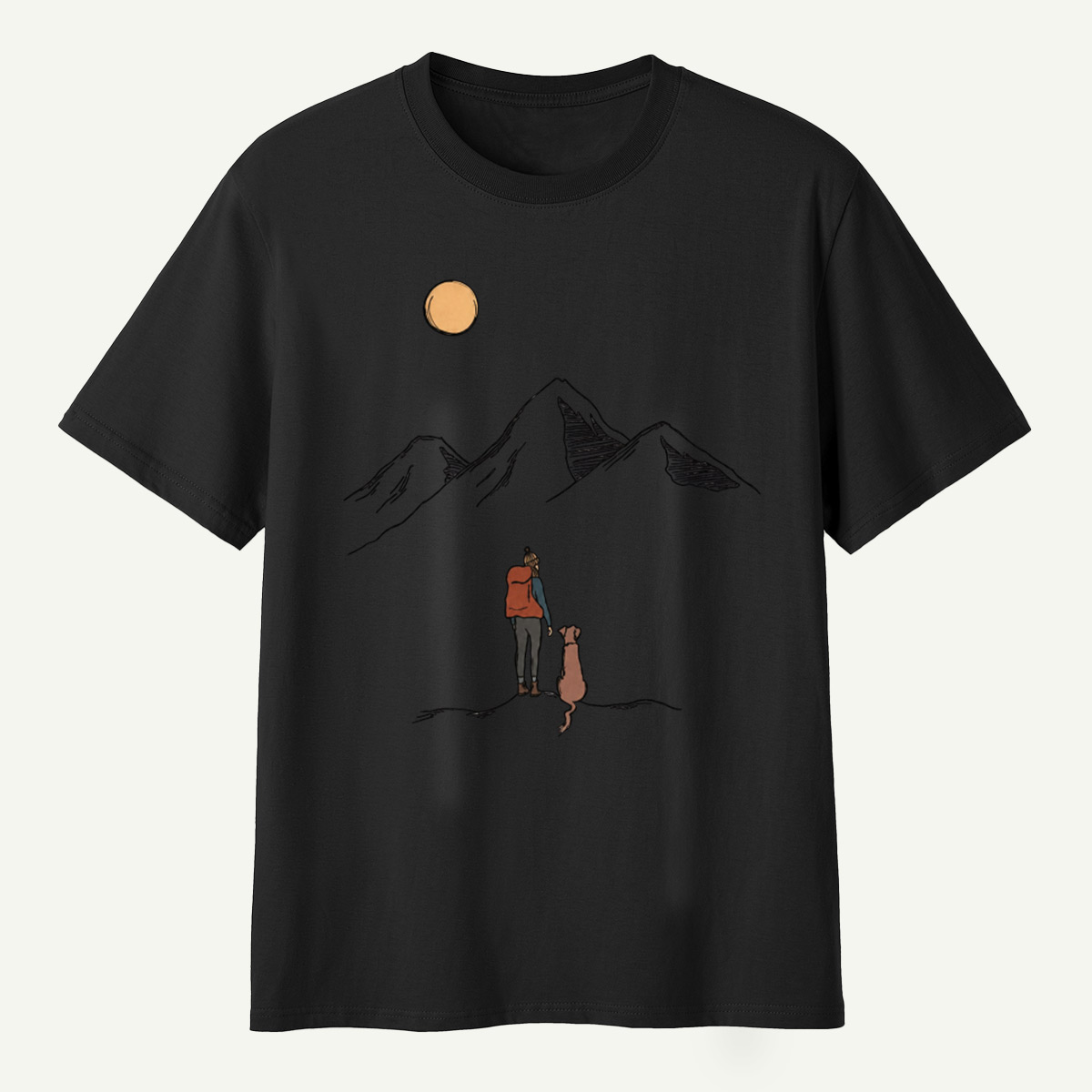 Moonlit Hiker And Dog Mountain Journey T-Shirt