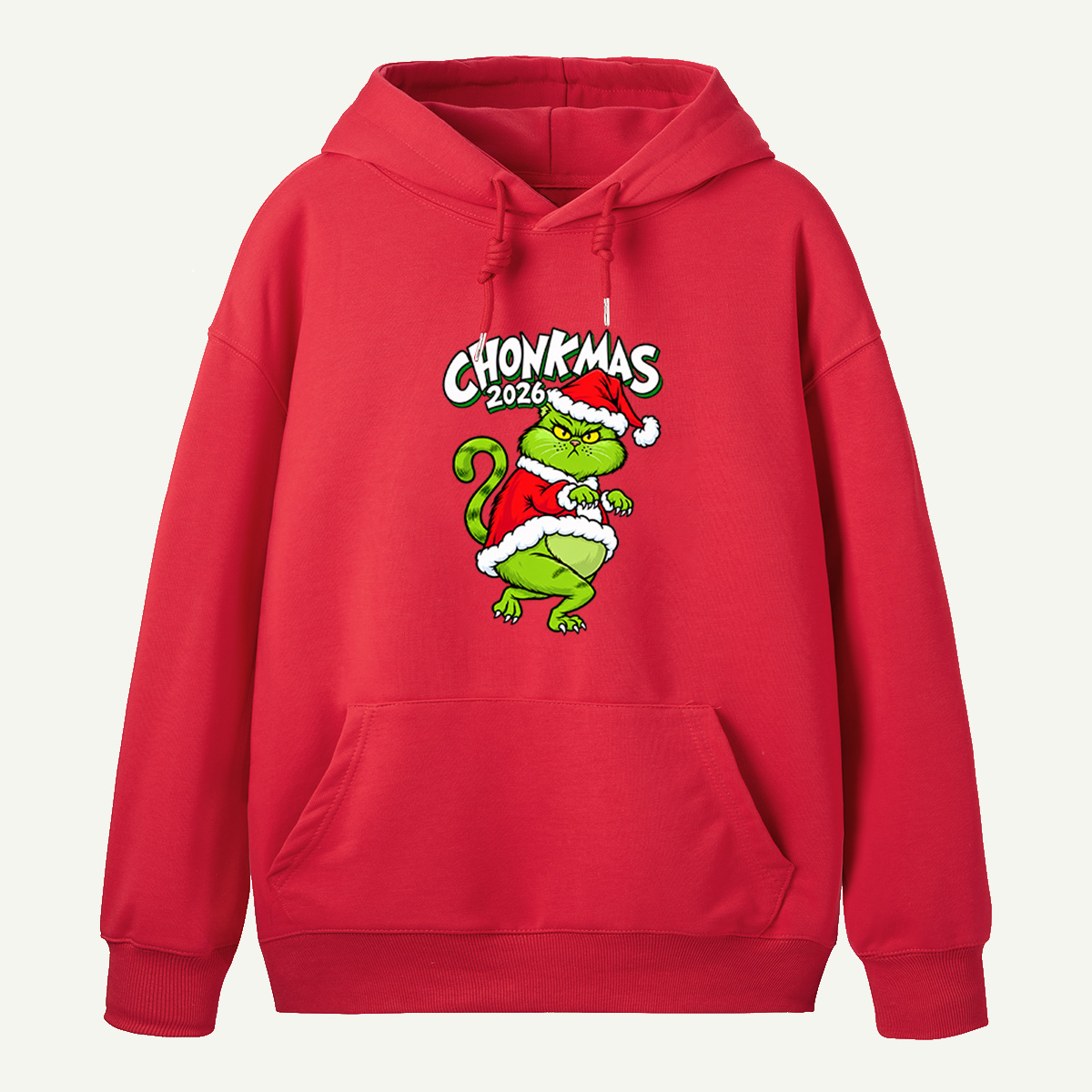 Chonkmas 2026 Chubby Green Christmas Creature In Santa Outfit Hoodie