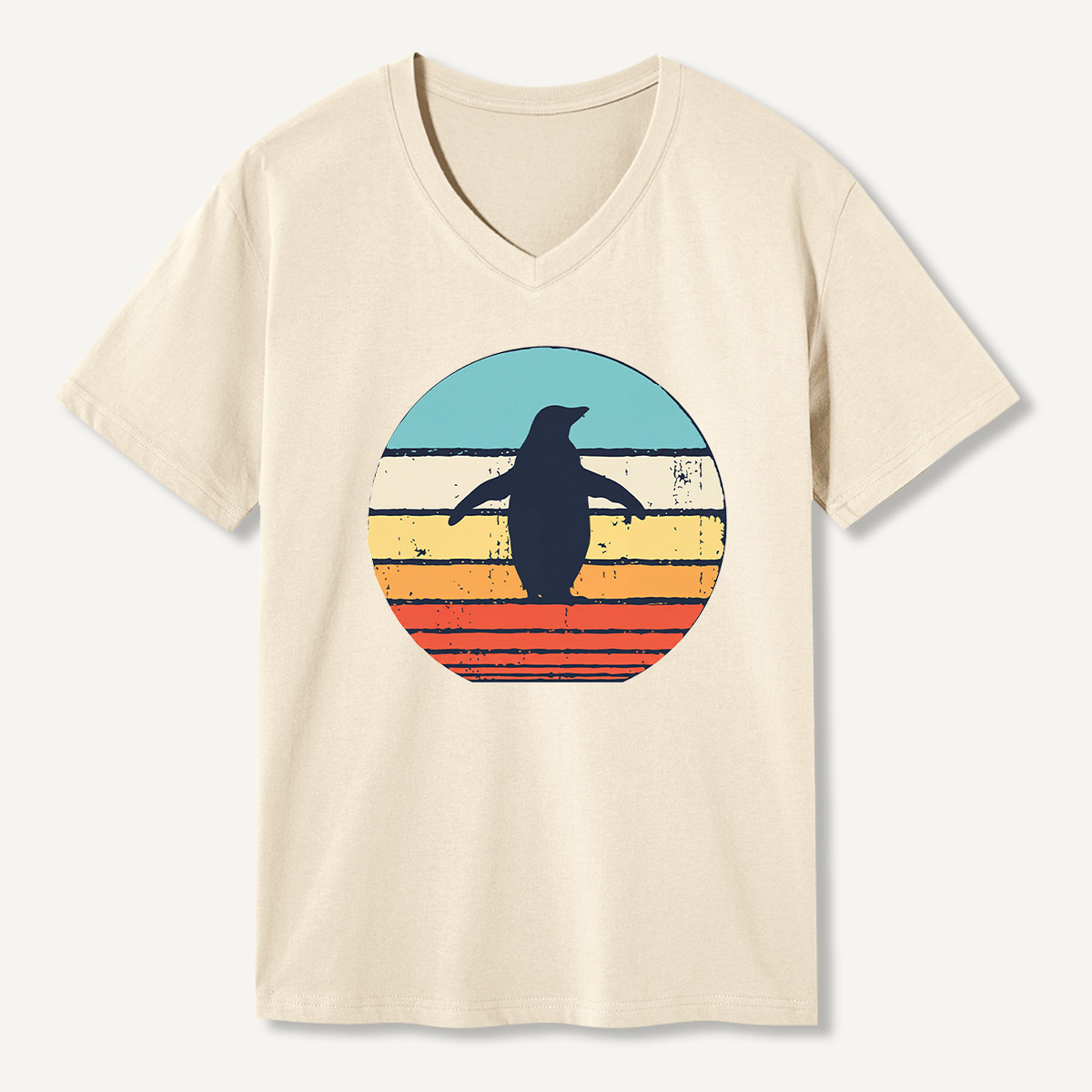 Lone Penguin Retro Sunset V-neck T-Shirt